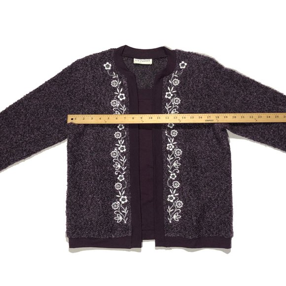 CD Petites Womens Large Maroon elegant floral Embroidered Long Sleeve Sweater - Picture 3 of 5